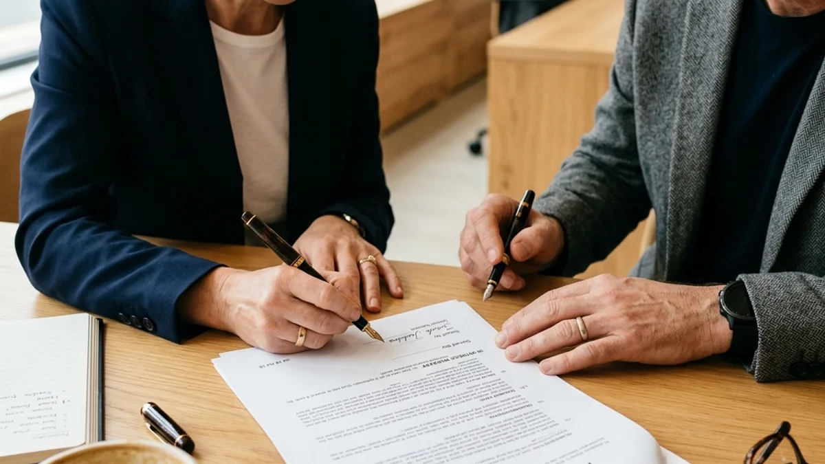 Close up of signing a business contract with a fountain pen.