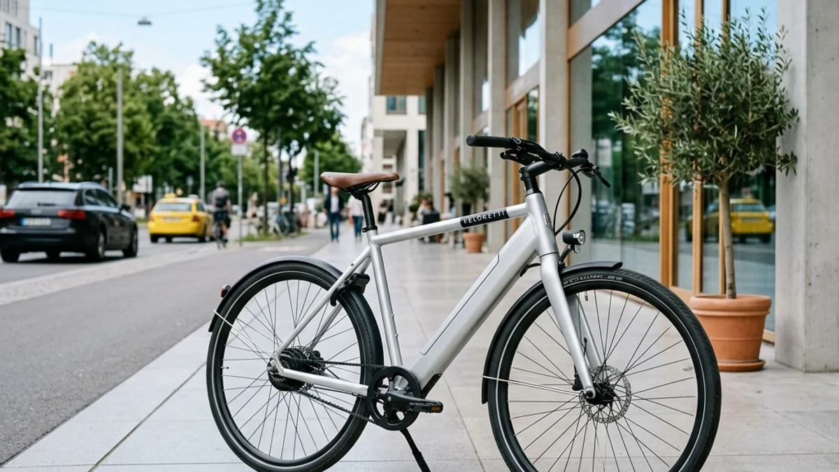 Electric bicycle parked on a modern city street.