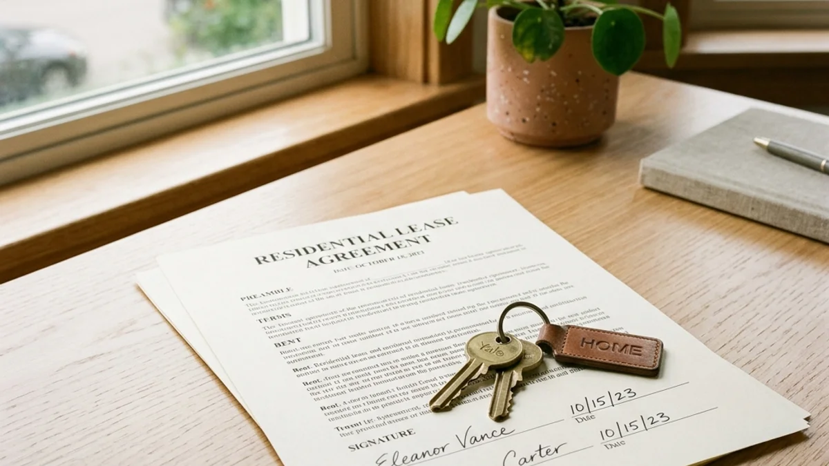 House keys lying on a signed lease agreement.